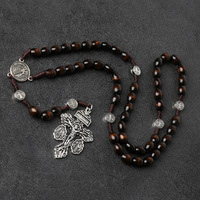 [En Stock] Collier Chapelet Croix Catholique Christianisme Pendentif Pardon 8*10mm Souvenir de Pâques Rédemption Bijoux Pardon Vente en Gros