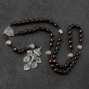 [En Stock] Collier Chapelet Croix Catholique Christianisme Pendentif Pardon 8*10mm Souvenir de Pâques Rédemption Bijoux Pardon Vente en Gros - Product Image 3