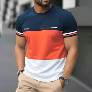 T-Shirt Casual da <span class=keywords><strong>Uomo</strong></span> Ispirata a Parigi con Blocchi di Colore, <span class=keywords><strong>Manica</strong></span> <span class=keywords><strong>Corta</strong></span>, Moda Estiva, T-Shirt Personalizzata con Sublimazione per Abbigliamento Maschile - Product Image 1
