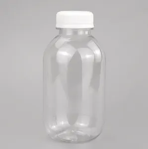 350ml 12 oz şeffaf PET Squat yuvarlak içecek şişeleri w/beyaz siyah polipropilen sabotaj belirgin kapaklar