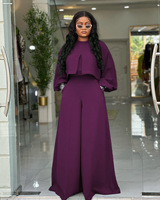 Nouvelle Collection Mode Femme : Ensemble Sexy Col Rond, Haut à Manches Lanterne Irrégulières et Pantalon Ample à Jambes Larges, Grandes Tailles