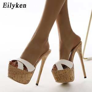 Sandales à talons hauts 2025 en grain de bois blanc, sexy, à bout ouvert, talon aiguille de 16 cm, antidérapantes, idéales pour l'été - Product Image 2