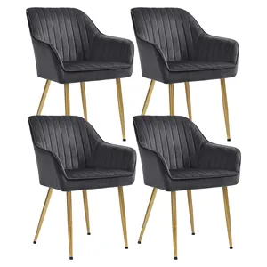 SONGMICS 4 Pcs Velvet Fabric Dining Chairs Set Wholesale Armchair Nordic Upholstered Living Room Chair