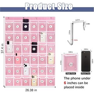 36 Pocket Hanging Organizer Pink <b>Wall</b> Door <b>Mount</b> Storage For Classroom Cell <b>Phone</b> Calculator Organizing - Product Image 2