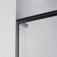 Paroi de douche fixe sans cadre en verre avec bande noire, panneau droit, support dissimulé, pour douche walk-in, en aluminium, pour salle de bain