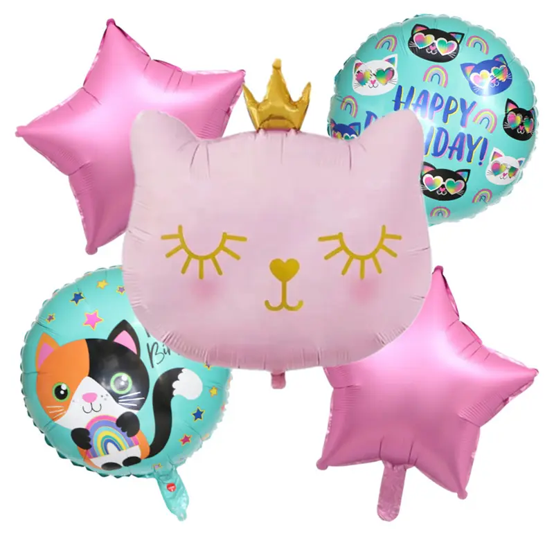 Wholesale Party Decorations Cute Cat Set Aluminum Happy Birthday Foil Balloons Cartoon