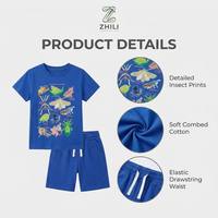 Ensemble de vêtements pour garçons, style européen et américain, en coton, 2 pièces, avec t-shirt à manches courtes à imprimé insectes et short