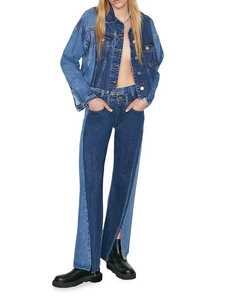 Fabrication personnalisée de <span class=keywords><strong>haute</strong></span> qualité <span class=keywords><strong>taille</strong></span> <span class=keywords><strong>haute</strong></span> personnalisée deux tons couleur lavage Patchwork femmes Denim pantalon Double <span class=keywords><strong>taille</strong></span> <span class=keywords><strong>jean</strong></span> - Product Image 3