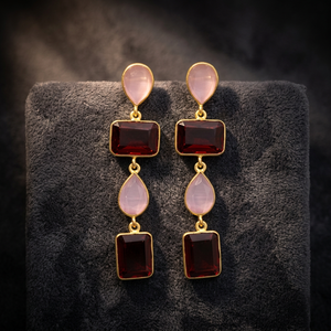 Pendientes de tuerca geométricos de aleación de latón chapados en oro de 14K, 18K, 24K con múltiples piedras para niños, recién llegados - Product Image 3