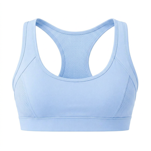 Women's Light <b>Blue</b> Racerback Sports <b>Bra</b> Scoop Neck Mesh Breathable High Support Yoga Eco-Friendly Quick Dry Seamless Solid Style - Product Image 1