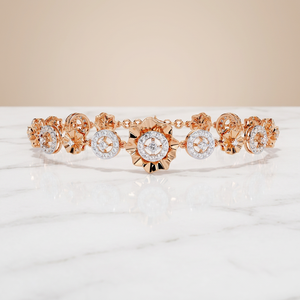 Bracelet pour femme en or massif 9K, 10K, 14K, 18K avec diamant de laboratoire VVS DEF CVD, motif floral soleil éclatant et médaillon halo festonné - Product Image 1