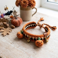 Collier pour animaux de compagnie en coton écologique fait main au crochet, motif citrouille, pour Halloween, accessoire de fête pour chiens et chats
