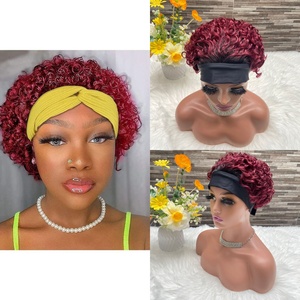 Peluca de Cabello Humano Remy Chino con Diadema de Encaje Transparente para Mujeres Negras, Corte Bob Corto y Rizado, 250% de Densidad, Hecha a Máquina - Product Image 1