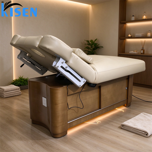 Cama de belleza eléctrica moderna Kisen con respaldo de piernas ajustable, mesa de masaje facial con marco de madera para salón de belleza - Product Image 3