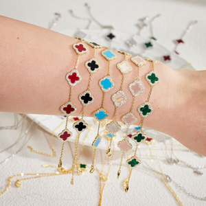 Bracciale con ciondolo in argento S925 con 5 motivi a 4 foglie <span class=keywords><strong>di</strong></span> trifoglio in pietra naturale <span class=keywords><strong>di</strong></span> marca <span class=keywords><strong>di</strong></span> trifoglio Set <span class=keywords><strong>di</strong></span> gioielli da <span class=keywords><strong>donna</strong></span> - Product Image 1