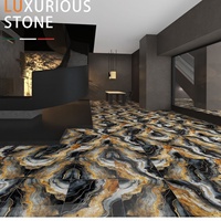 Carreaux de céramique de luxe à texture pierre dorée fluide 600x600mm, polis haute brillance, antidérapants pour sols de KTV, bars et clubs