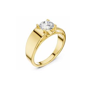 แหวนเพชรเม็ดเดี่ยวทรงกลมทองคำขาว 18KT วงแหวนหน้ากว้างเรียวเล็กสำหรับผู้ชาย แหวนหมั้น แหวนตราประทับทันสมัย เครื่องประดับชั้นดี ของขวัญ - Product Image 1