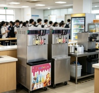 Restaurantgebruik driekoppige soft serve ijsmachine met roestvrijstalen behuizing, elektrische ijsbereidingsmachine