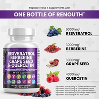 Capsules de resvératrol avec berbérine, extrait de pépins de raisin, quercétine, extrait de thé vert, santé cardiaque et complément pur pour femmes et hommes