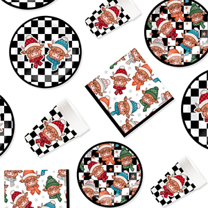 Platos y Vasos Desechables de Papel con Diseño a Cuadros Blancos y Negros de Vaca, Tema de la Amistad, para Fiestas de Cumpleaños, Marca DAMAI - Product Image 2