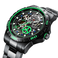 Montre mécanique automatique squelette pour homme, grand cadran 43 mm, bracelet en acier inoxydable, lunette multicolore, montre de sport pour homme