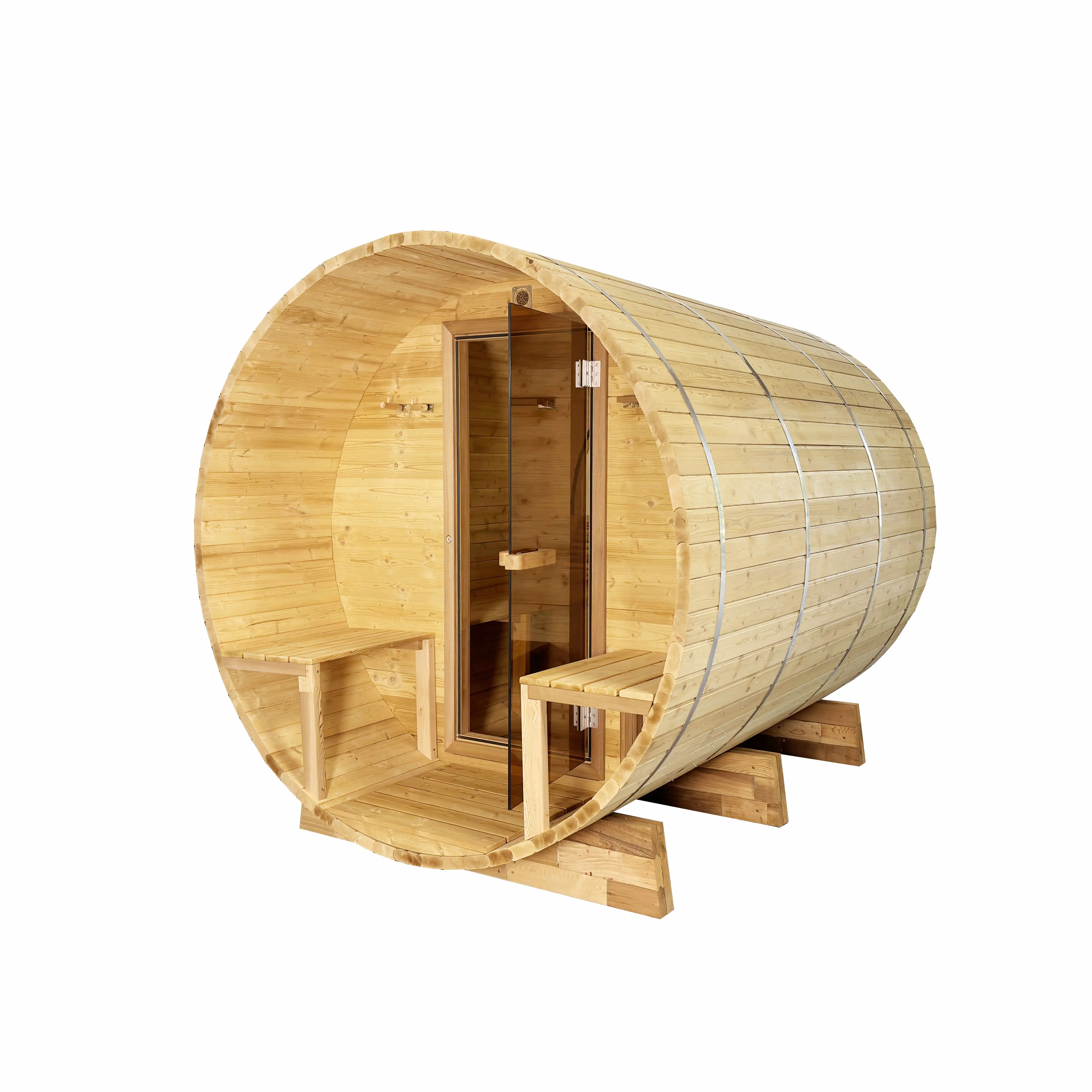 Hot Selling Thermo Wood Four-Person Outdoor Sauna with Half Glass Panoramic View
