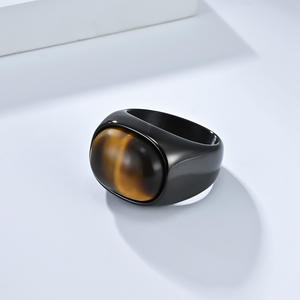 <b>Titanium</b> Steel <b>Ring</b> With Natural Tiger Eye Stone Men's Geometric Design Gift Jewelry - Product Image 3
