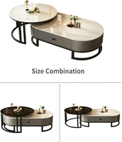 Ensemble de tables basses gigognes modernes ovales et rondes avec tiroir de rangement, gain de place, pour salon domestique