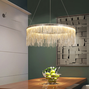 Modern Led <strong>Silver</strong> Metal Hanging Lamp Hotel Restaurant Contemporary Tassel <strong>Ceiling</strong> <strong>Light</strong> Dining Room Chandelier Pendant <strong>Lights</strong> - Product Image 2
