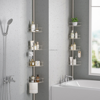 WIREKING Caddy de douche d'angle à 4 niveaux Tige de tension de douche Organisateur de bain Caddy de douche du sol au plafond