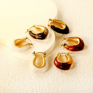 Trendy <b>Colourful</b> <b>Resin</b> Hoop Earrings Women 18k PVD Gold Plated Stainless Steel Jewelry Waterproof Hypoallergenic Summer Earrings - Product Image 1