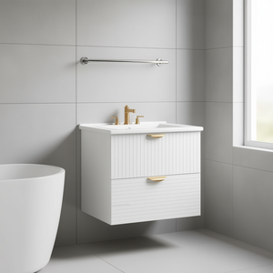Moderno Mueble de Baño Blanco de 24 Pulgadas para Montar en la Pared con 2 Cajones para Baños Pequeños - Product Image 2