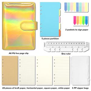 Nuevo Mini Cuaderno de 6 Anillas, Agenda de Negocios, Planificador de Trabajo, Presupuesto, Color Holográfico, Cubierta de Cuero PU, <span class=keywords><strong>A6</strong></span> A5, Hojas Sueltas, <span class=keywords><strong>50</strong></span> - Product Image 1