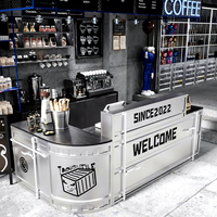 Comptoir de bar en métal de style conteneur industriel avec rangement pour salle de sport, café et réception de magasin de détail