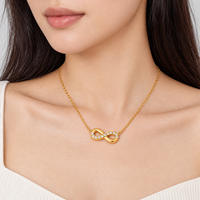 Collier pendentif infini plaqué or 14 carats avec zircon cubique rond, chaîne maille forçat, style minimaliste, unisexe, pour usage quotidien