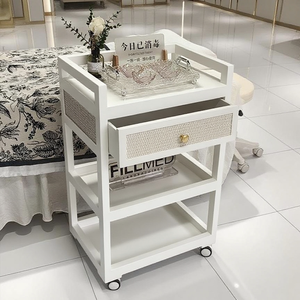 Chariot de Salon Moderne en Plastique à Roulettes avec Tiroir et Étagères Ouvertes pour Salon de Beauté, Spa, Clinique - Product Image 4