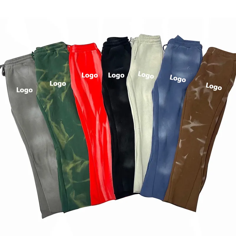 Custom oem heavyweight oversized straight leg mens stacked sweat pants track joggers flare sports baggy sweatpants