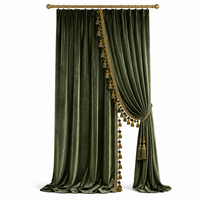 Rideau de luxe en velours vert olive avec franges à pampilles bicolores, rideaux occultants vintage français pour salon