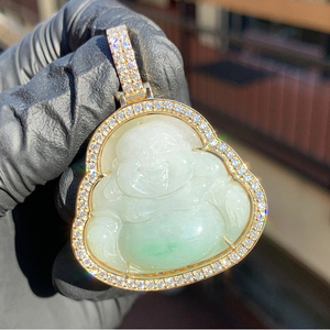 Pendentif personnalisé en argent 925, statue de Bouddha en jade naturel, plaqué or 18 carats, noir, blanc, vert, avec moissanite VVS, certificat GRA - Product Image 1