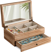 Boîte à bijoux rectangulaire de luxe en bois, organisateur de rangement double couche pour bagues, boucles d'oreilles, colliers, bracelets, bijoux de maison et de vacances