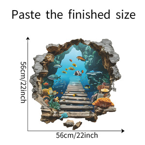 Autocollants muraux imperméables personnalisés en 3D avec un motif <span class=keywords><strong>de</strong></span> paysage sous-marin fissuré, <span class=keywords><strong>poissons</strong></span> océaniques, chambre à coucher, salon - Product Image 6