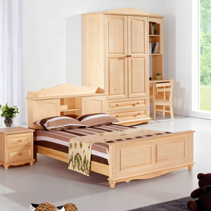 Muebles de Dormitorio de Madera Maciza para Apartamento, <span class=keywords><strong>Hostal</strong></span>, Hotel, Juego de Dormitorio para el Hogar, Cama King Size, Mesa de Noche, Armario, Certificado CE - Product Image 1