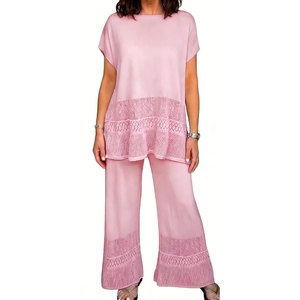 Conjunto de 2 Piezas de Punto para Mujer, Top Holgado de Manga Corta y Pantalones Anchos, Ropa Casual a la Moda, Tallas Grandes - Product Image 5