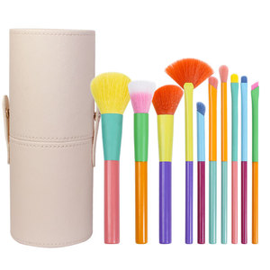 ชุดแปรงแต่งหน้าขนสังเคราะห์ 10 ชิ้น สีสันสดใส ด้ามไม้ หัวแปรงอะลูมิเนียม สำหรับโกนหนวดและแต่งหน้า ชุดเครื่องสำอางแบบกำหนดเอง - Product Image 4
