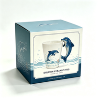 Mug en céramique OEM avec poignée dauphin 3D, logo personnalisé imprimé, tasse à café en porcelaine motif vague marine, vente en gros, vaisselle créative sur le thème de l'océan