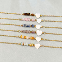 Bracelet Cœur en Acier Inoxydable avec Perles d'Abacus en Pierre Naturelle 520, Nouveau Modèle Numérique Transfrontalier Européen et Américain pour Femme