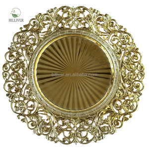 Round Wholesale Clear Glass Acrílico Gold Beaded Charger <span class=keywords><strong>Plates</strong></span> Decoração de casamento para festa Dinner placa do carregador de borda de ouro - Product Image 2