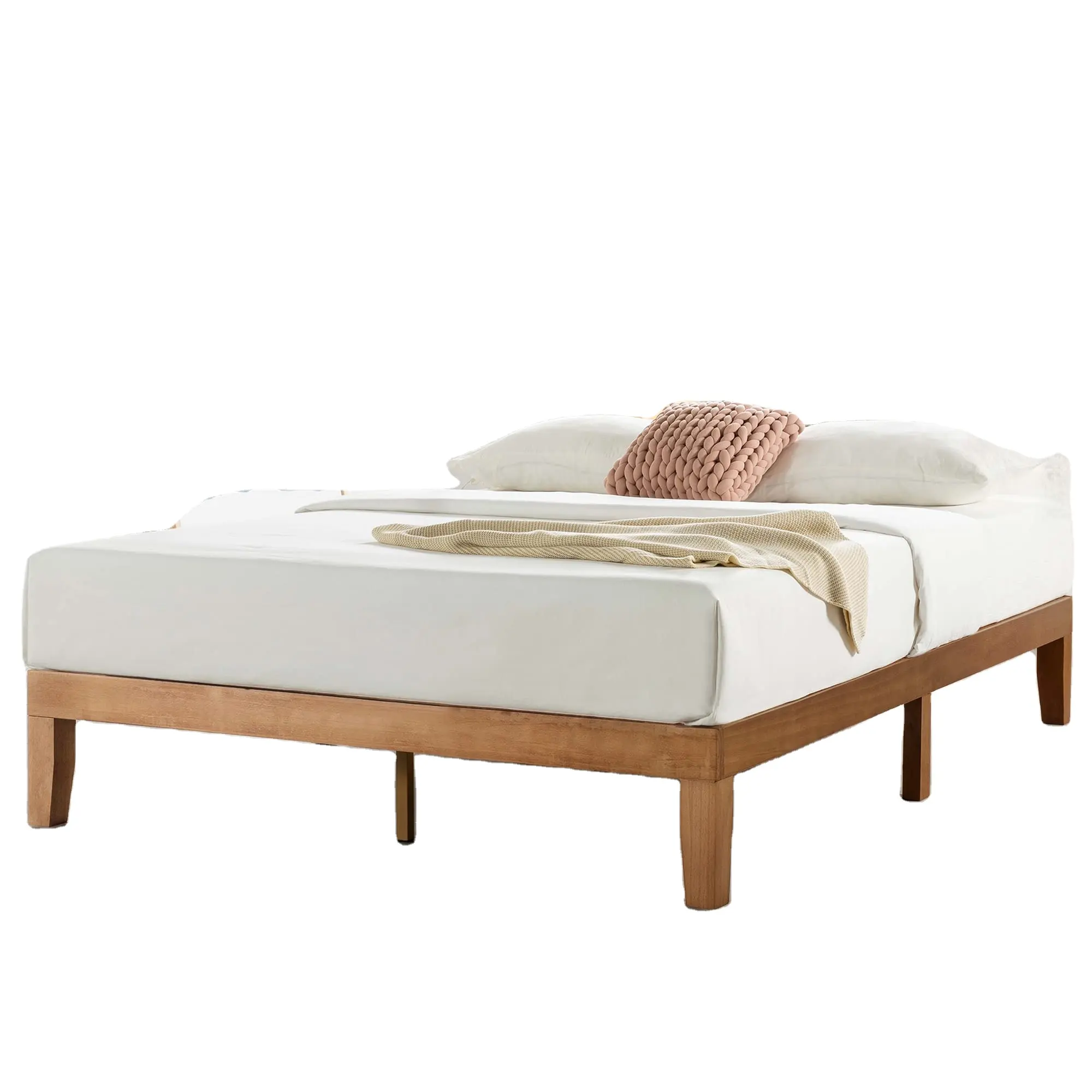 Cadre de lit de produits en gros, lit plate-forme classique en bois massif de 12 pouces, lattes en bois, pas besoin de sommier, facile à assembler