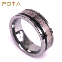 POYA Jewelry Hochglanz 8mm Wolfram karbid Ehering Natur geweih und Black Rubber Inlay Herren Verlobung sring