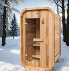 Sauna extérieur compact en bois massif HELIUS pour 2 personnes, en cèdre rouge ou hemlock, avec poêle et pierres. - Product Image 6